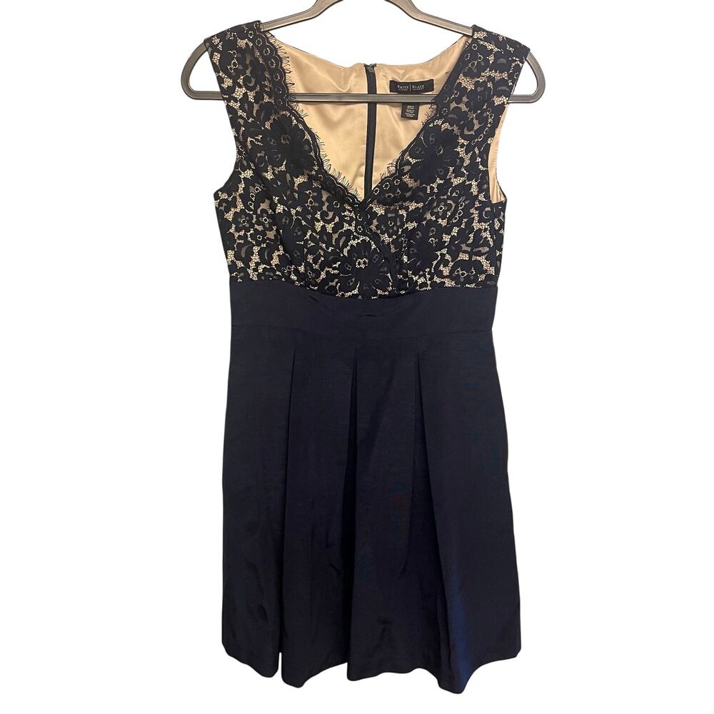 White House Black Market Navy Blue Lace Top Vneck Cocktail Dress 4